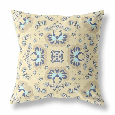 PALACEDESIGNS 16 in. Yellow Beige & Blue Floral Indoor & Outdoor Zip Throw Pillow PA3106591